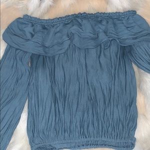Blue long sleeve off the shoulder blouse